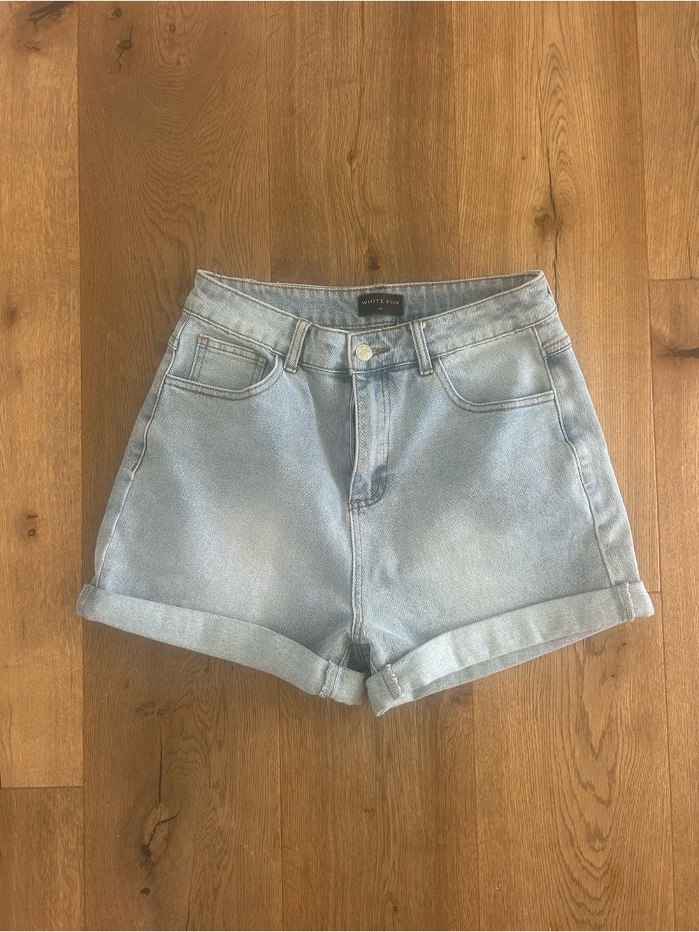 White Fox Boutique Light Wash High-Rise Denim Shorts